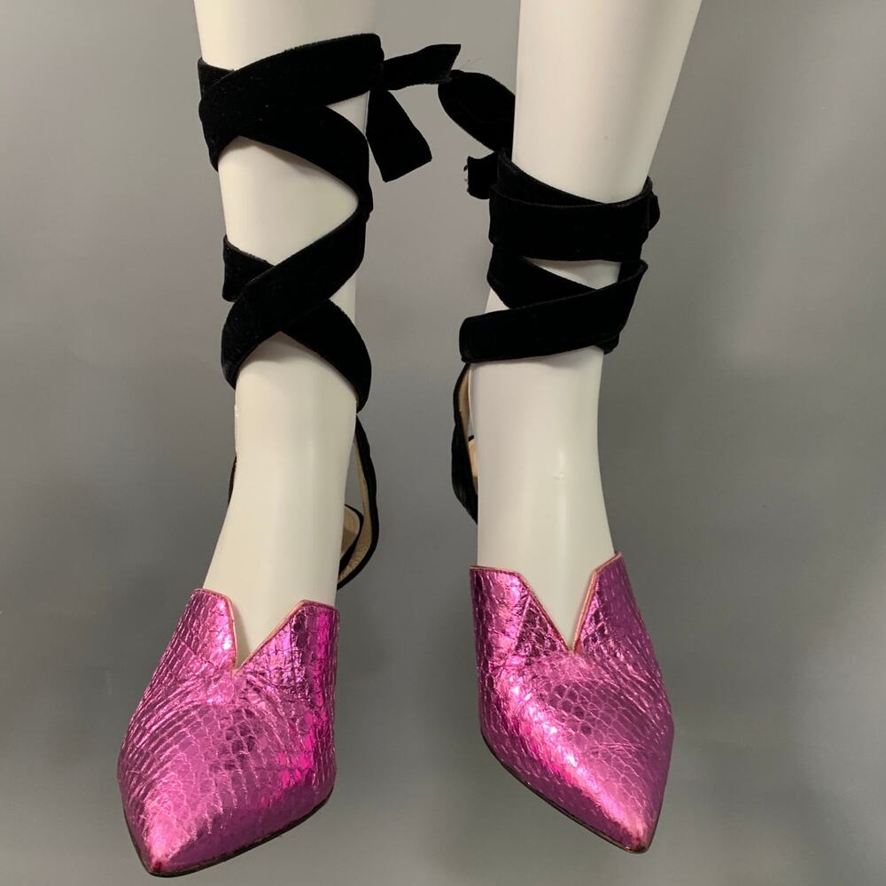 ATTICO Size 8 Purple Black Leather Snake Embossed Pointed Toe Pumps - Picture 4 of 6